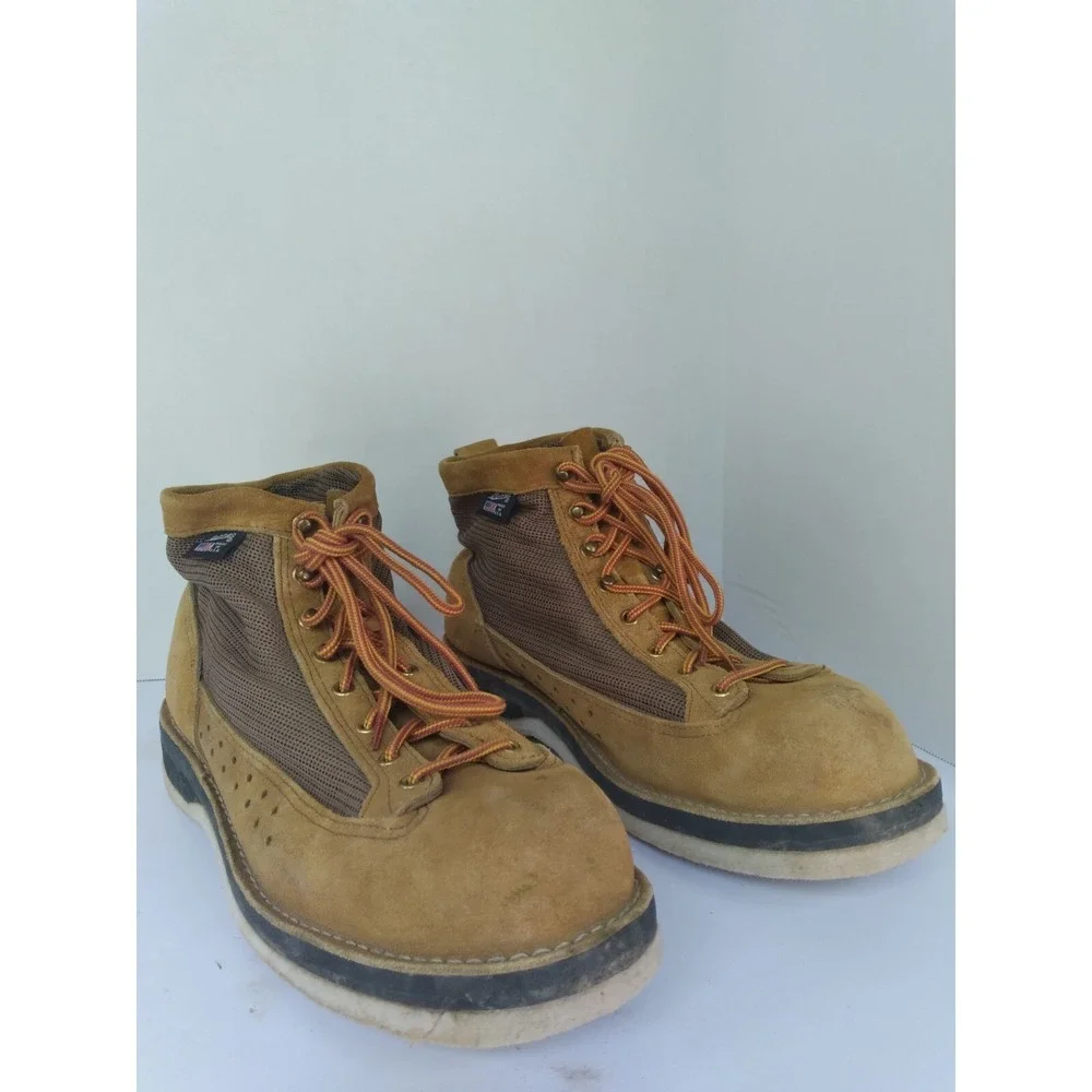 Danner Suede Mesh Work‎ Boots Tan Brown Made in USA Mens Lace Up Utility Boots